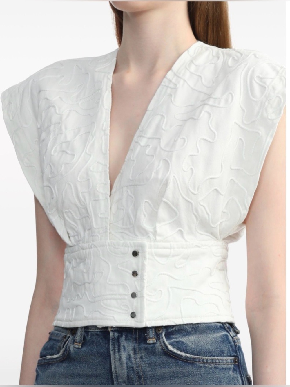 EUC: IRO Paris White Zahair Embroidered Crop Top in White, sz 36 / US 4 or Small